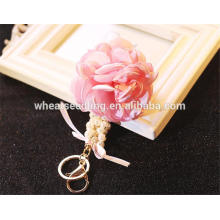 Feminino clássico delicado bonito chaveiro tecido flor keychain